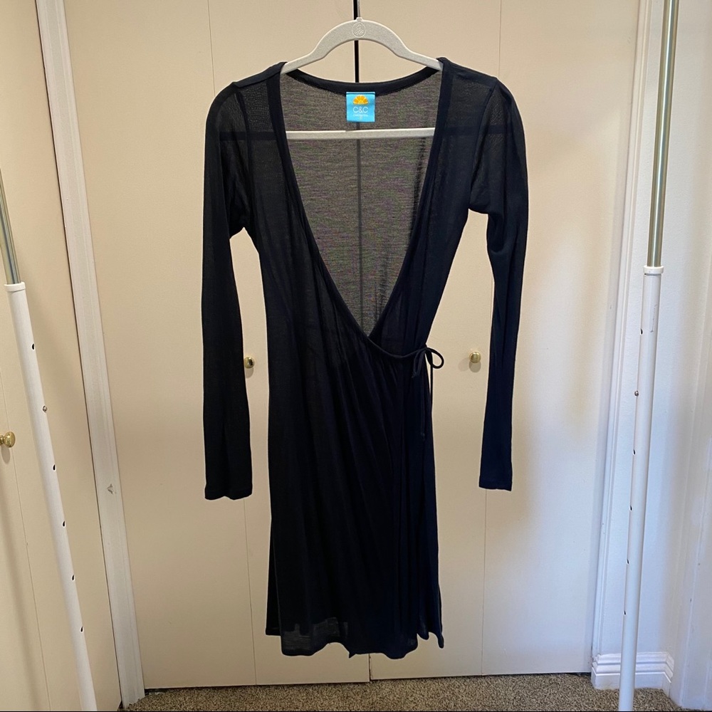 C&C CA Dark Navy Long Sleeve Wrap Dress
